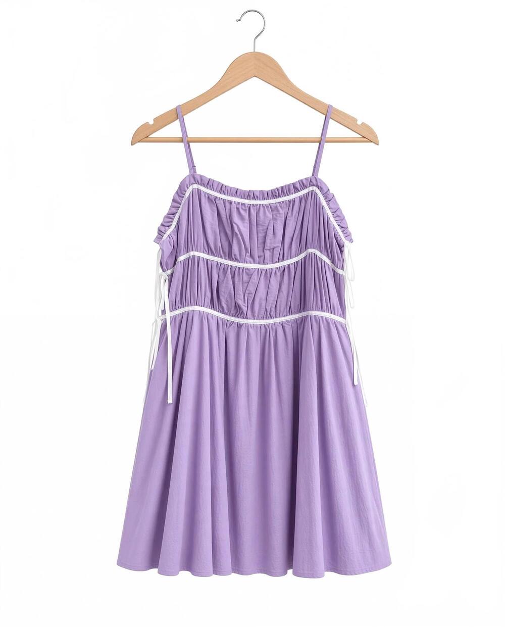 NEW IDEM DITTO women's open side contrast ribbons mini dress in lavender